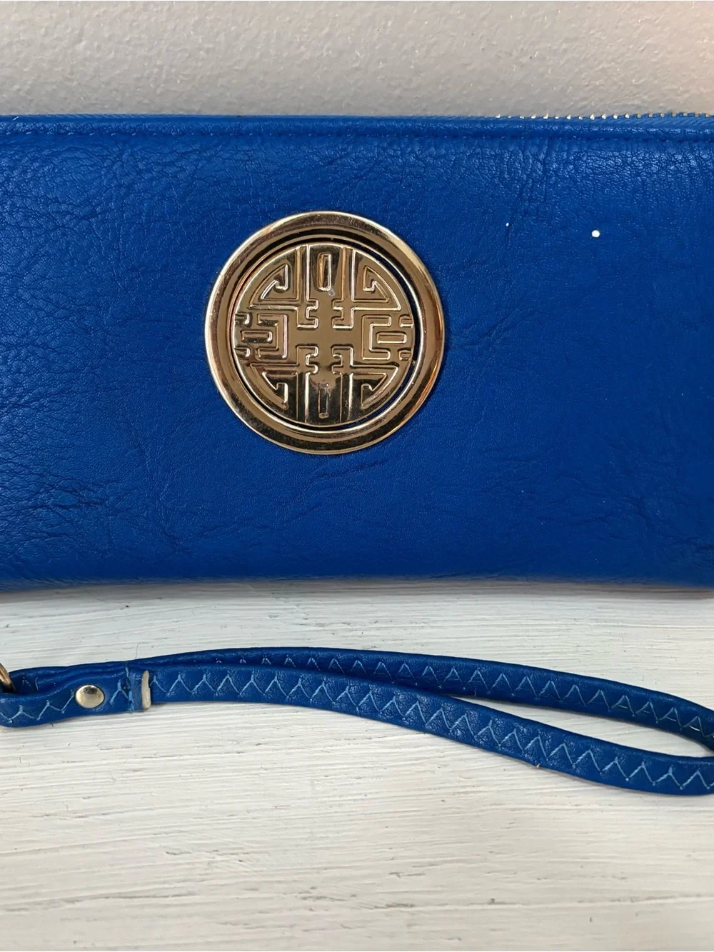 Blue Wristlet Key & Card Holder with Gold Medallion